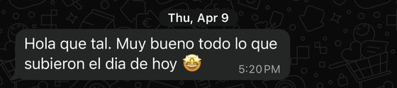Mensaje real de un suscriptor por WhatsApp