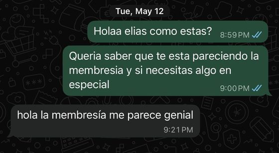 Mensaje real de un suscriptor por WhatsApp