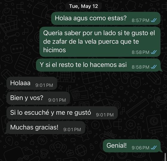 Mensaje real de un suscriptor por WhatsApp